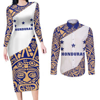 Honduras Couples Matching Long Sleeve Bodycon Dress and Long Sleeve Button Shirt National Emblem Blended with Traditional Patterns - Cultural Heritage Design