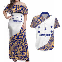 Honduras Couples Matching Off Shoulder Maxi Dress and Hawaiian Shirt National Emblem Blended with Traditional Patterns - Cultural Heritage Design