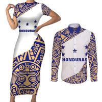 Honduras Couples Matching Short Sleeve Bodycon Dress and Long Sleeve Button Shirt National Emblem Blended with Traditional Patterns - Cultural Heritage Design