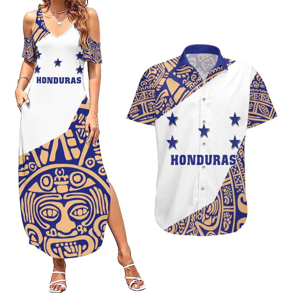 Honduras Couples Matching Summer Maxi Dress and Hawaiian Shirt National Emblem Blended with Traditional Patterns - Cultural Heritage Design