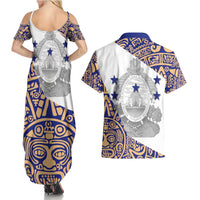 Honduras Couples Matching Summer Maxi Dress and Hawaiian Shirt National Emblem Blended with Traditional Patterns - Cultural Heritage Design