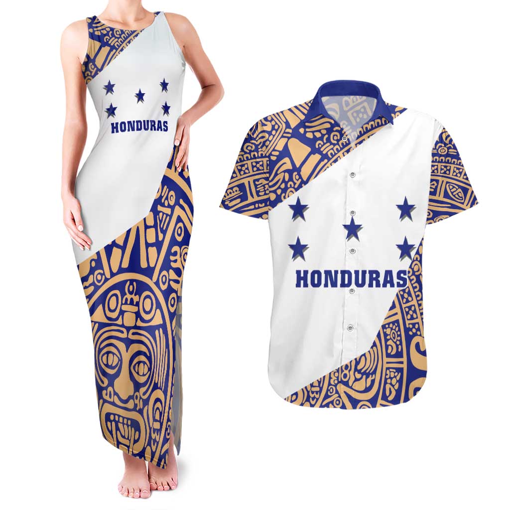 Honduras Couples Matching Tank Maxi Dress and Hawaiian Shirt National Emblem Blended with Traditional Patterns - Cultural Heritage Design