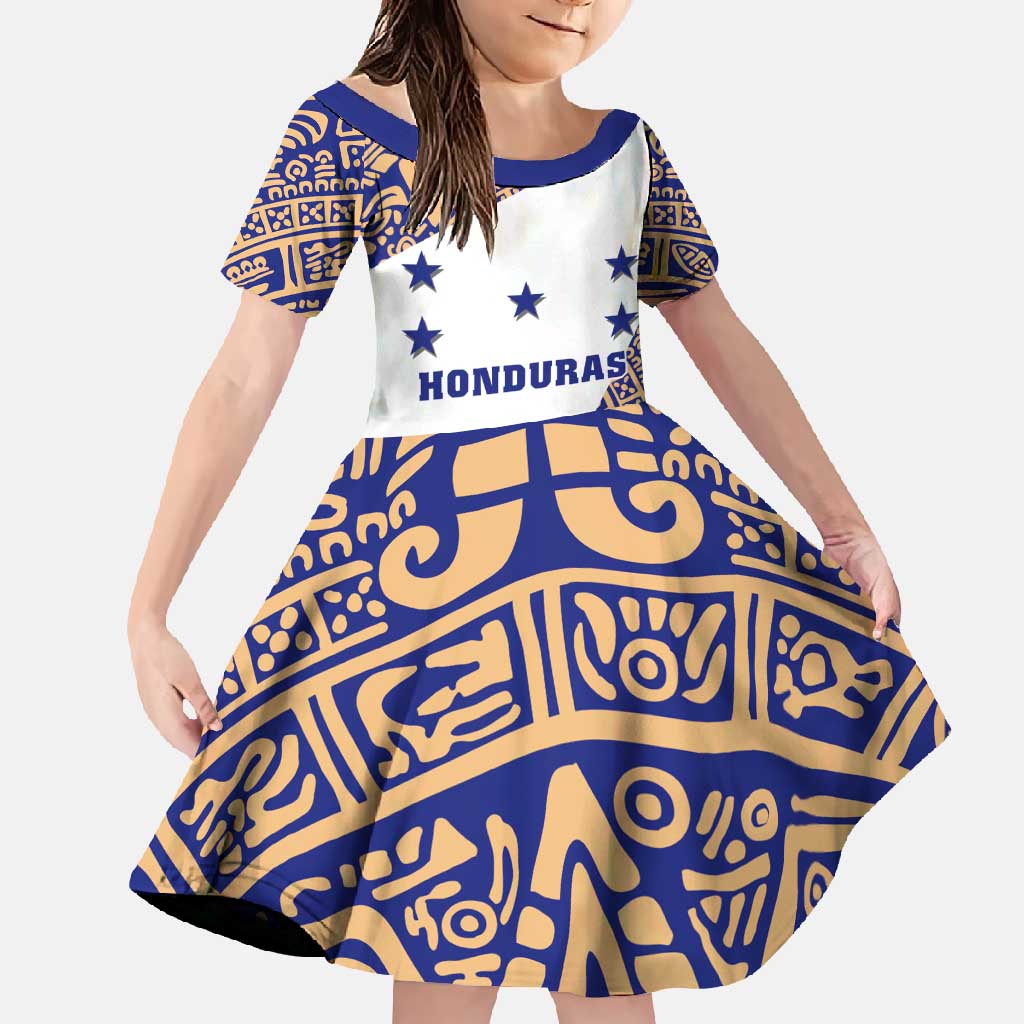 Honduras Family Matching Long Sleeve Bodycon Dress and Hawaiian Shirt National Emblem Blended with Traditional Patterns - Cultural Heritage Design