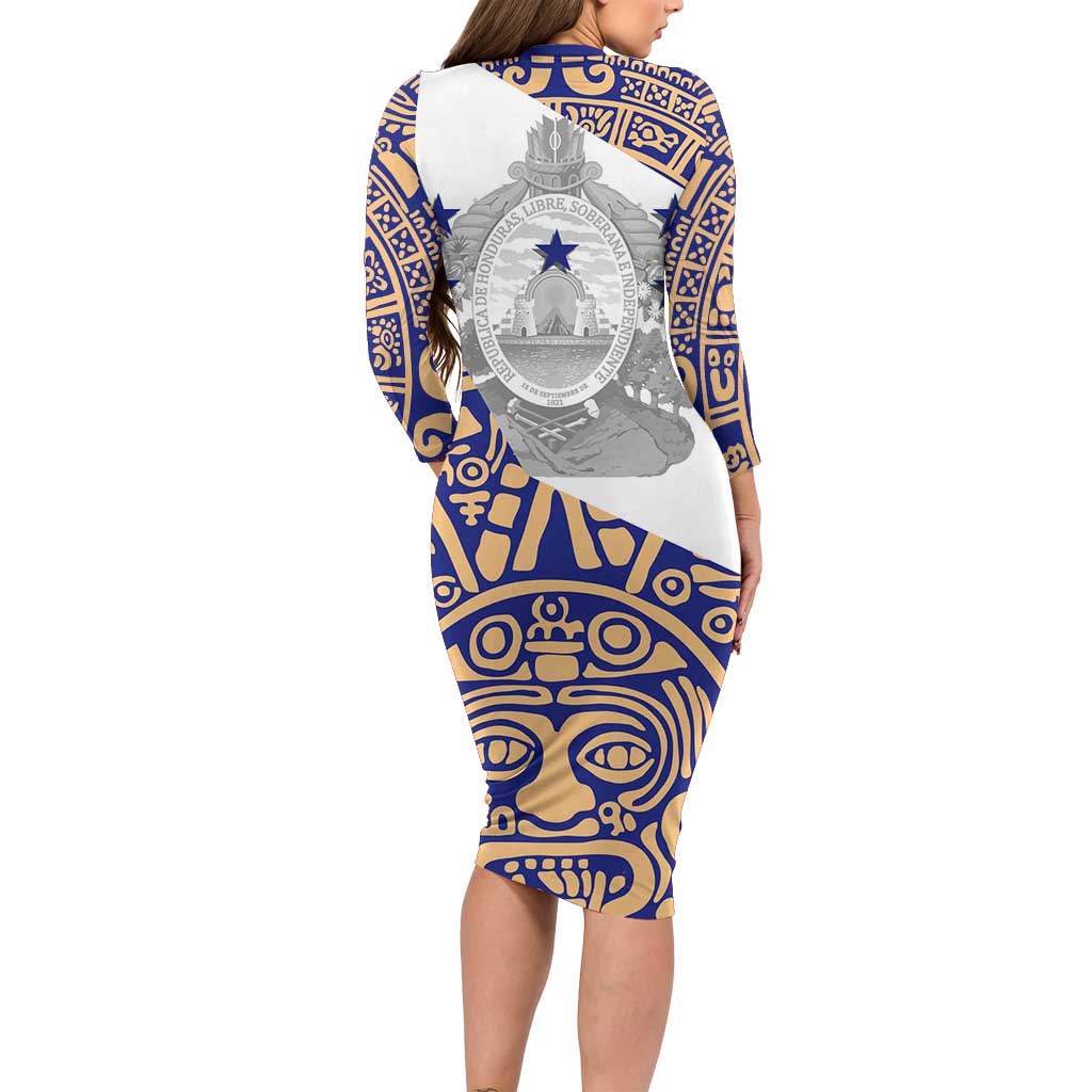 Honduras Family Matching Long Sleeve Bodycon Dress and Hawaiian Shirt National Emblem Blended with Traditional Patterns - Cultural Heritage Design