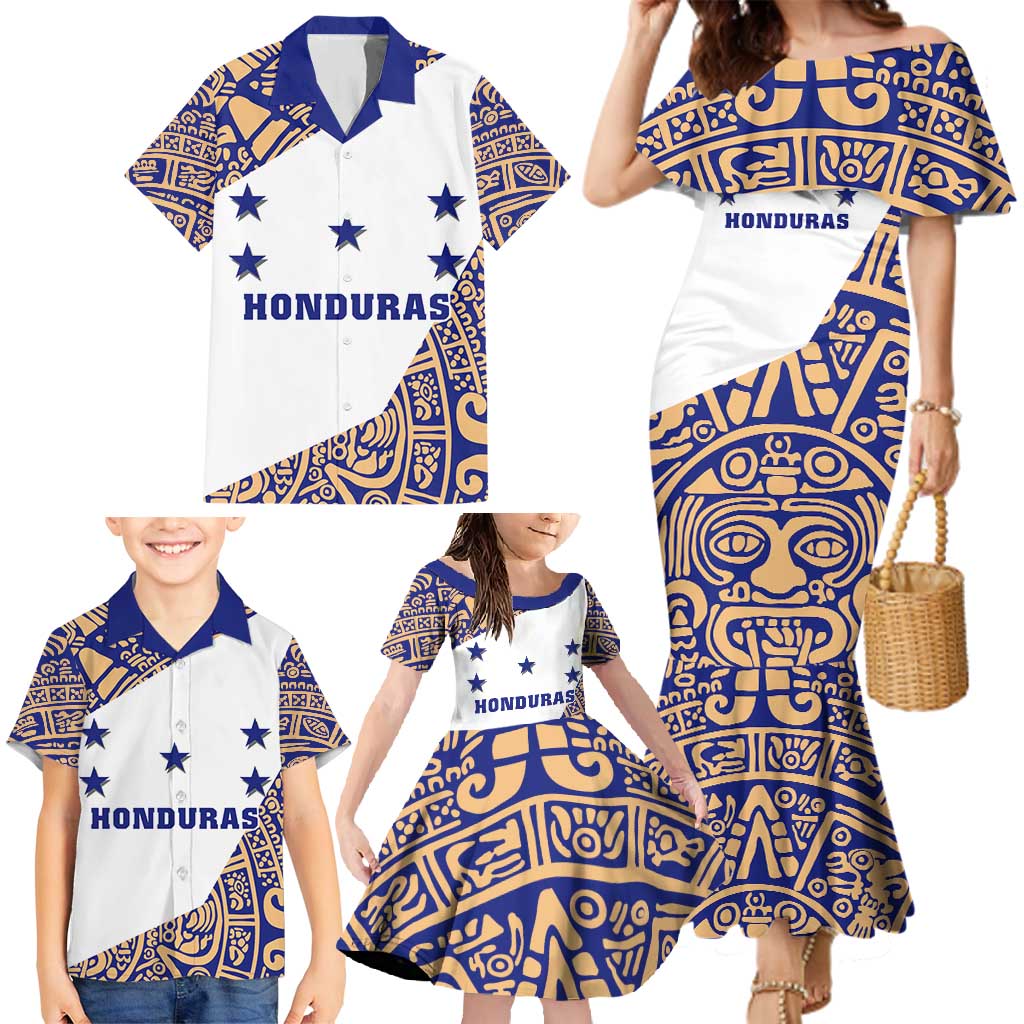 Honduras Family Matching Mermaid Dress and Hawaiian Shirt National Emblem Blended with Traditional Patterns - Cultural Heritage Design