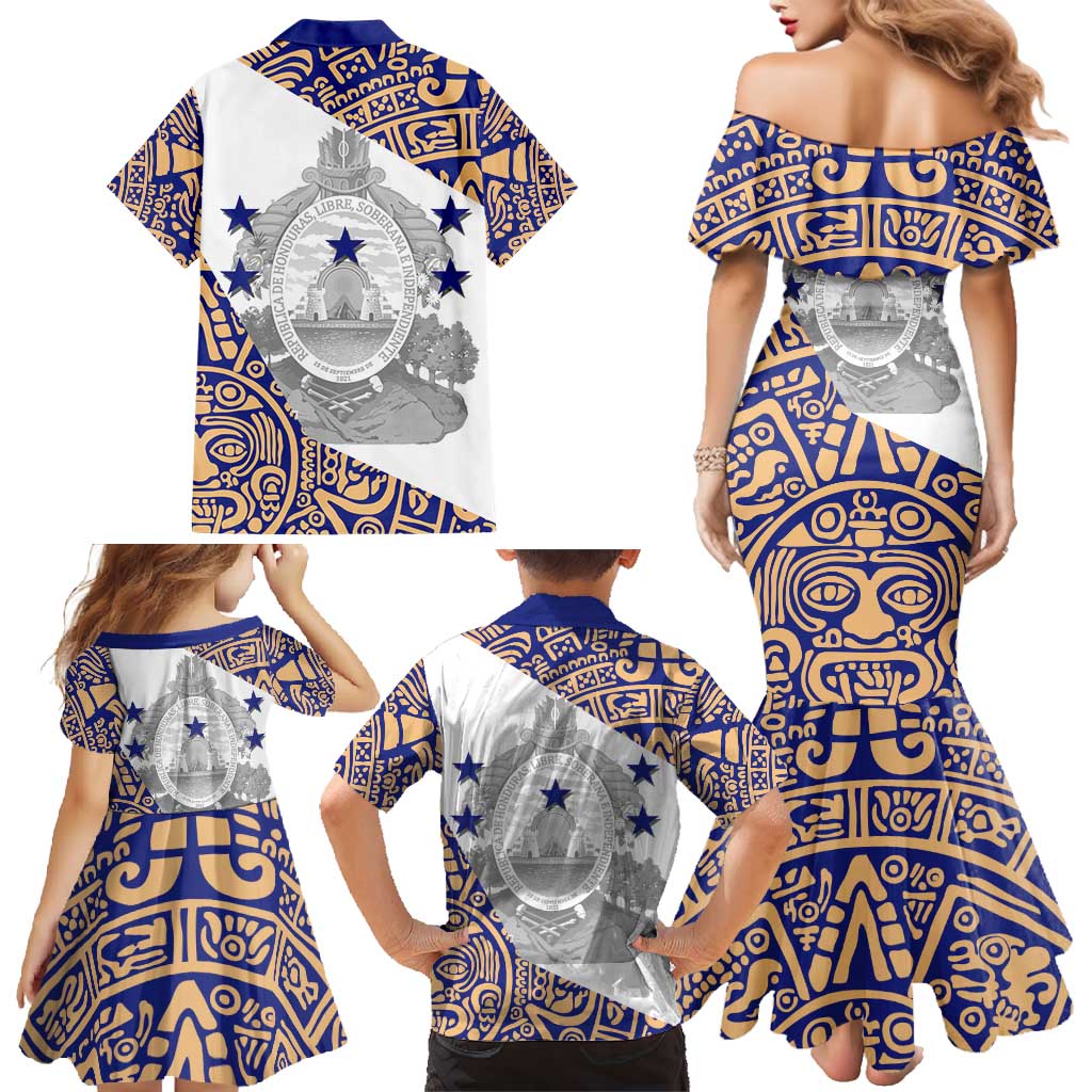 Honduras Family Matching Mermaid Dress and Hawaiian Shirt National Emblem Blended with Traditional Patterns - Cultural Heritage Design