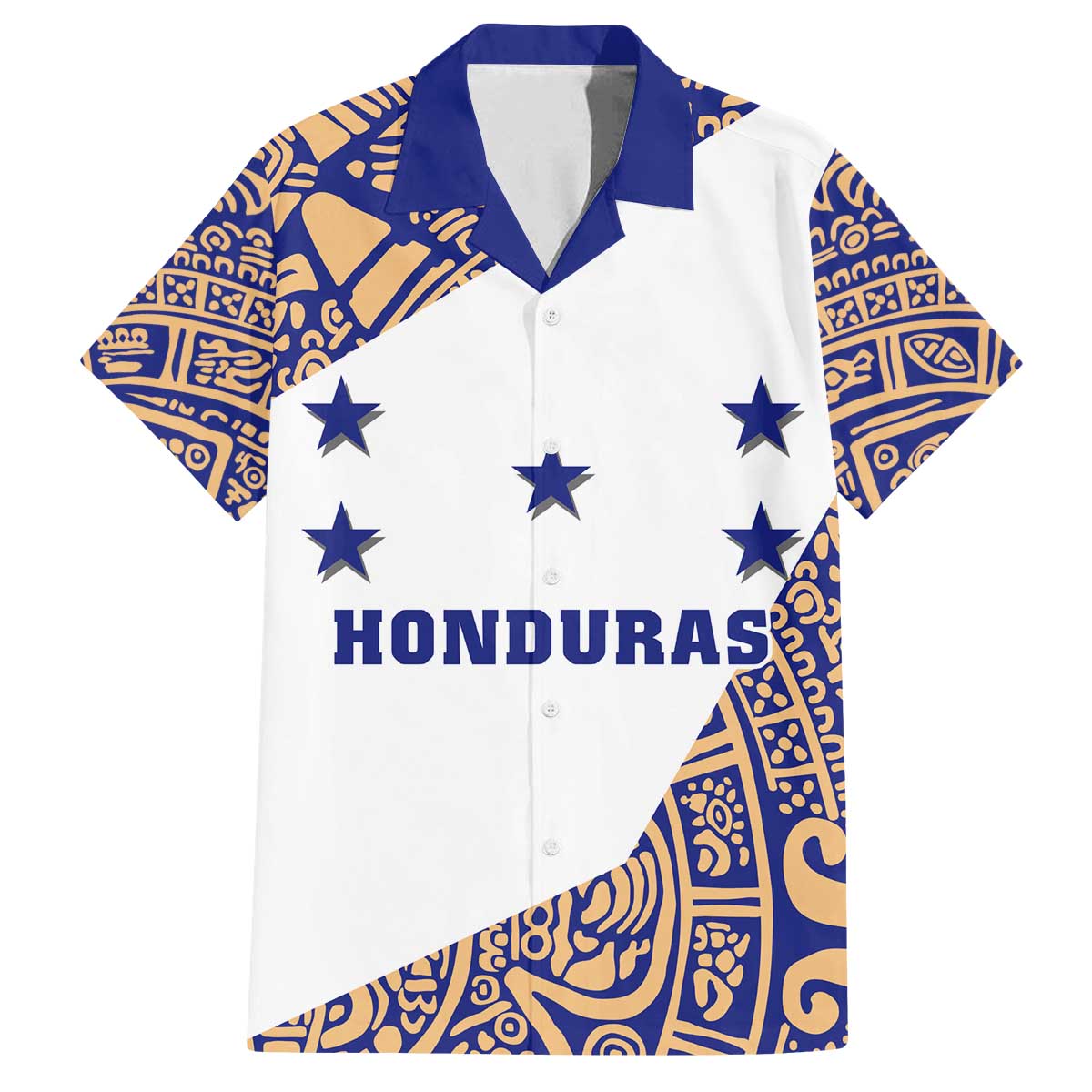 Honduras Family Matching Off The Shoulder Long Sleeve Dress and Hawaiian Shirt National Emblem Blended with Traditional Patterns - Cultural Heritage Design