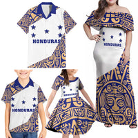 Honduras Family Matching Off Shoulder Maxi Dress and Hawaiian Shirt National Emblem Blended with Traditional Patterns - Cultural Heritage Design