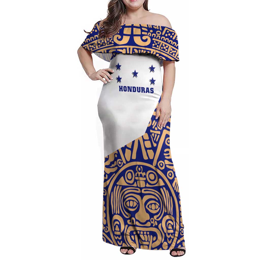 Honduras Family Matching Off Shoulder Maxi Dress and Hawaiian Shirt National Emblem Blended with Traditional Patterns - Cultural Heritage Design