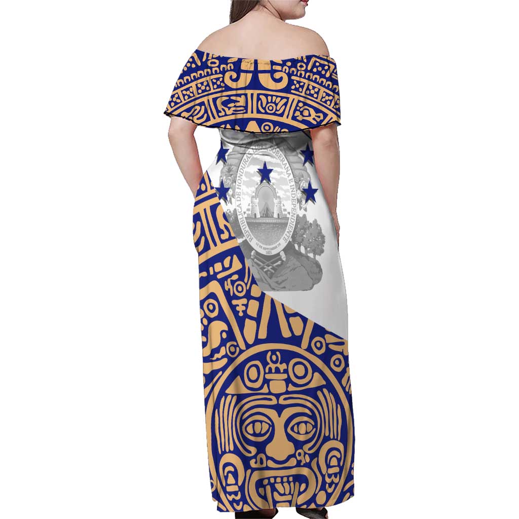 Honduras Family Matching Off Shoulder Maxi Dress and Hawaiian Shirt National Emblem Blended with Traditional Patterns - Cultural Heritage Design