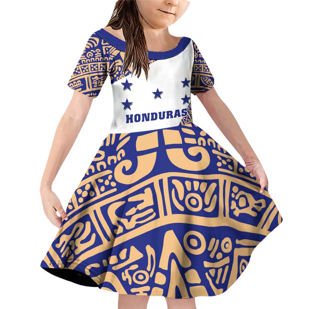 Honduras Family Matching Off Shoulder Short Dress and Hawaiian Shirt National Emblem Blended with Traditional Patterns - Cultural Heritage Design