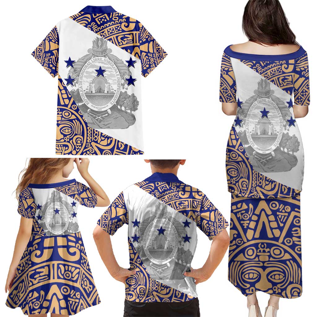 Honduras Family Matching Puletasi and Hawaiian Shirt National Emblem Blended with Traditional Patterns - Cultural Heritage Design