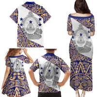Honduras Family Matching Puletasi and Hawaiian Shirt National Emblem Blended with Traditional Patterns - Cultural Heritage Design
