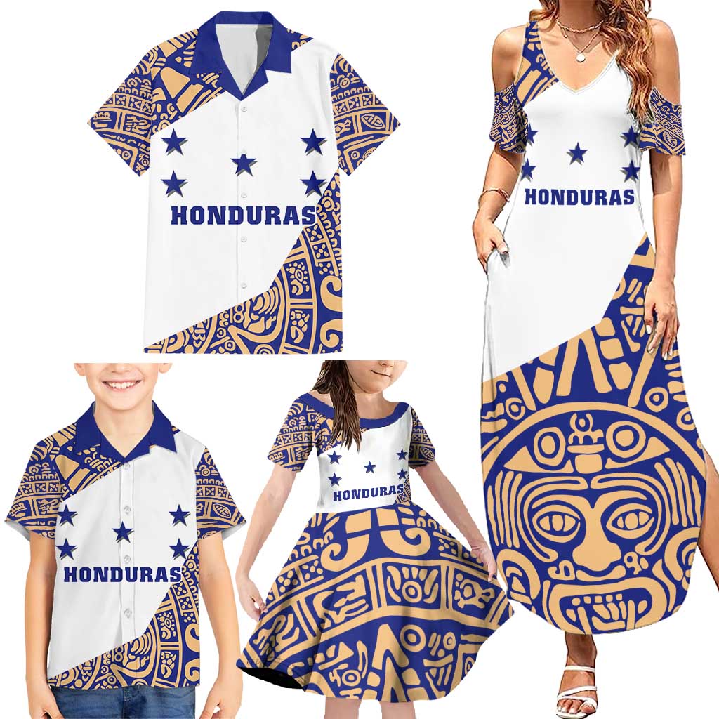 Honduras Family Matching Summer Maxi Dress and Hawaiian Shirt National Emblem Blended with Traditional Patterns - Cultural Heritage Design
