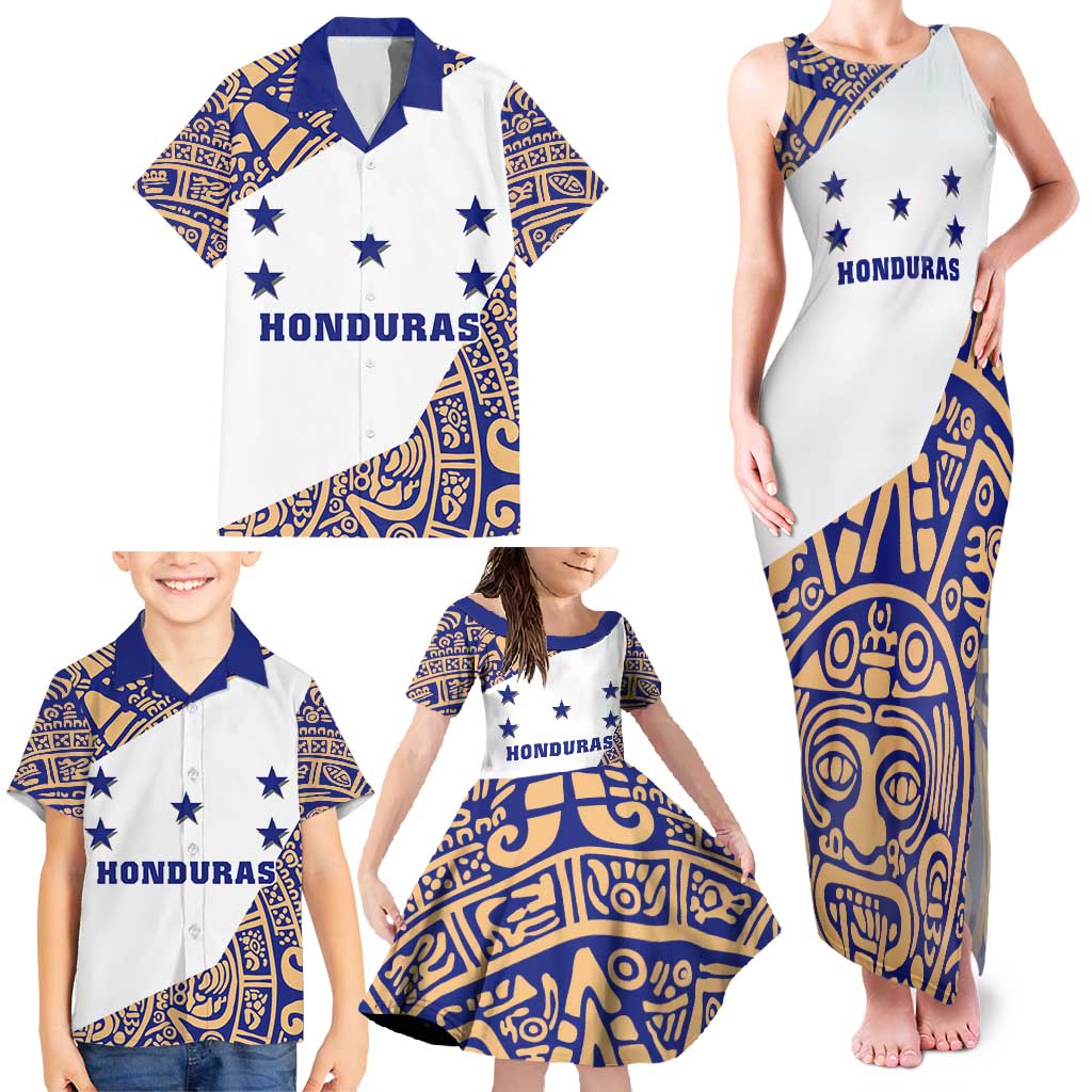 Honduras Family Matching Tank Maxi Dress and Hawaiian Shirt National Emblem Blended with Traditional Patterns - Cultural Heritage Design