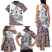 Honduras Family Matching Tank Maxi Dress and Hawaiian Shirt National Emblem Blended with Traditional Patterns - Cultural Heritage Design