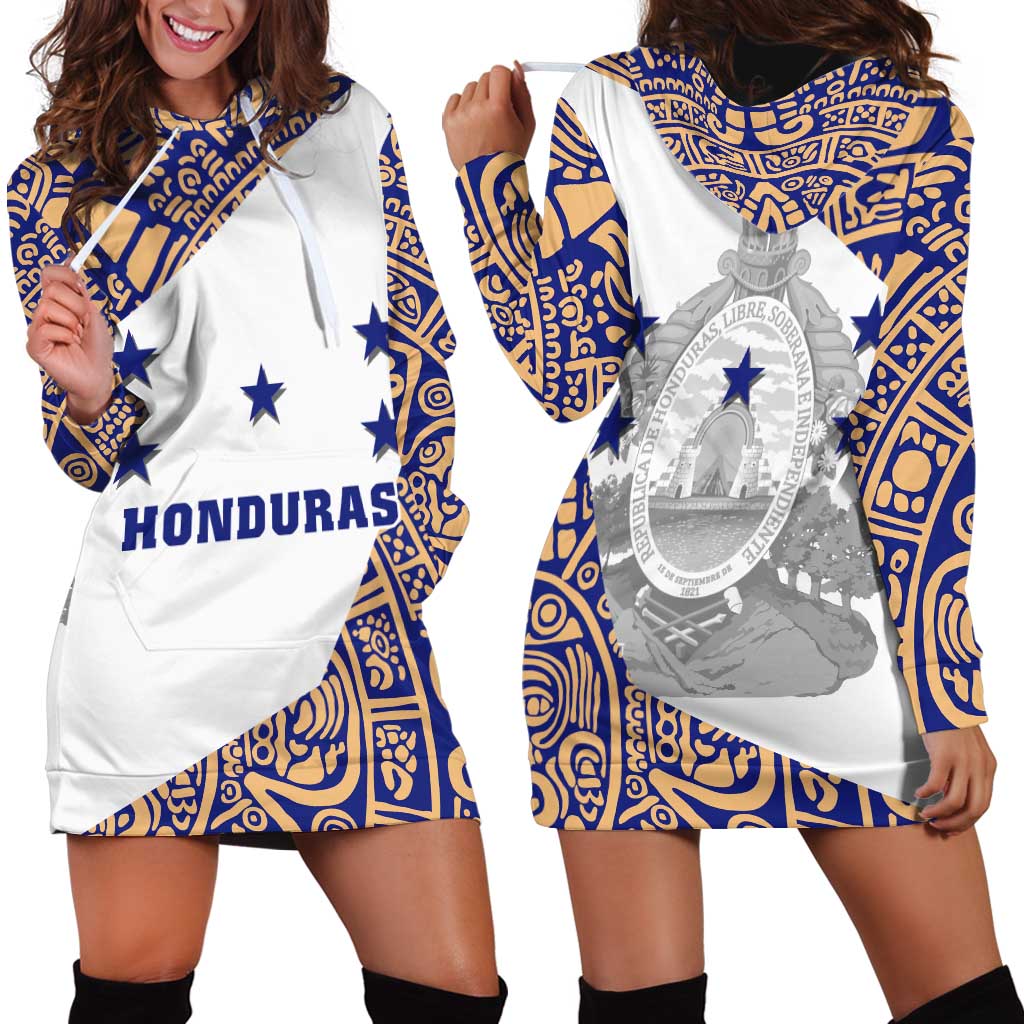 Honduras Hoodie Dress National Emblem Blended with Traditional Patterns - Cultural Heritage Design