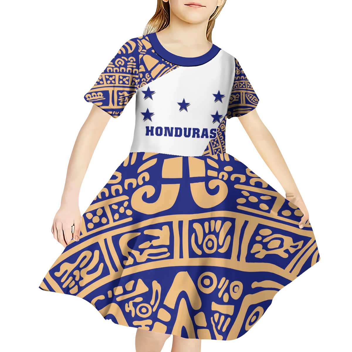 Honduras Kid Short Sleeve Dress National Emblem Blended with Traditional Patterns - Cultural Heritage Design
