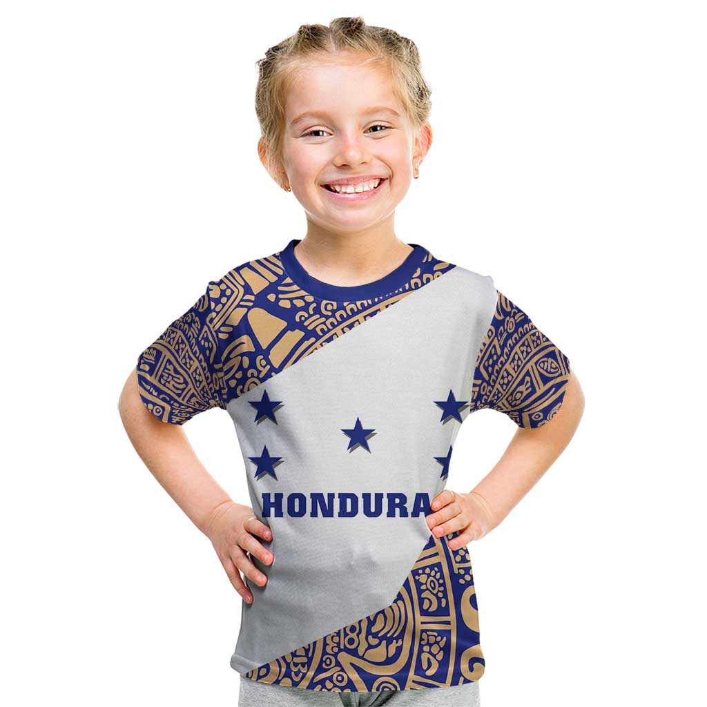 Honduras Kid T Shirt National Emblem Blended with Traditional Patterns - Cultural Heritage Design