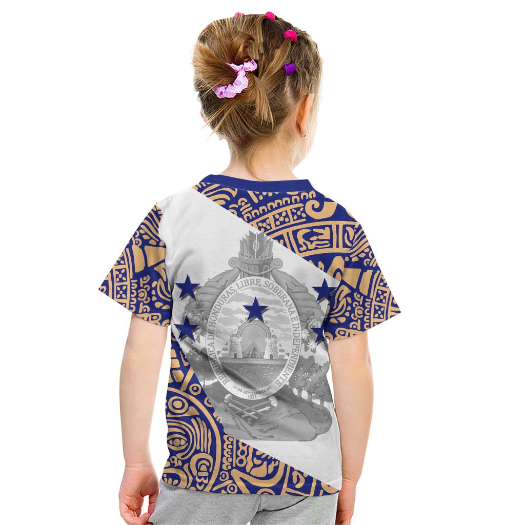 Honduras Kid T Shirt National Emblem Blended with Traditional Patterns - Cultural Heritage Design