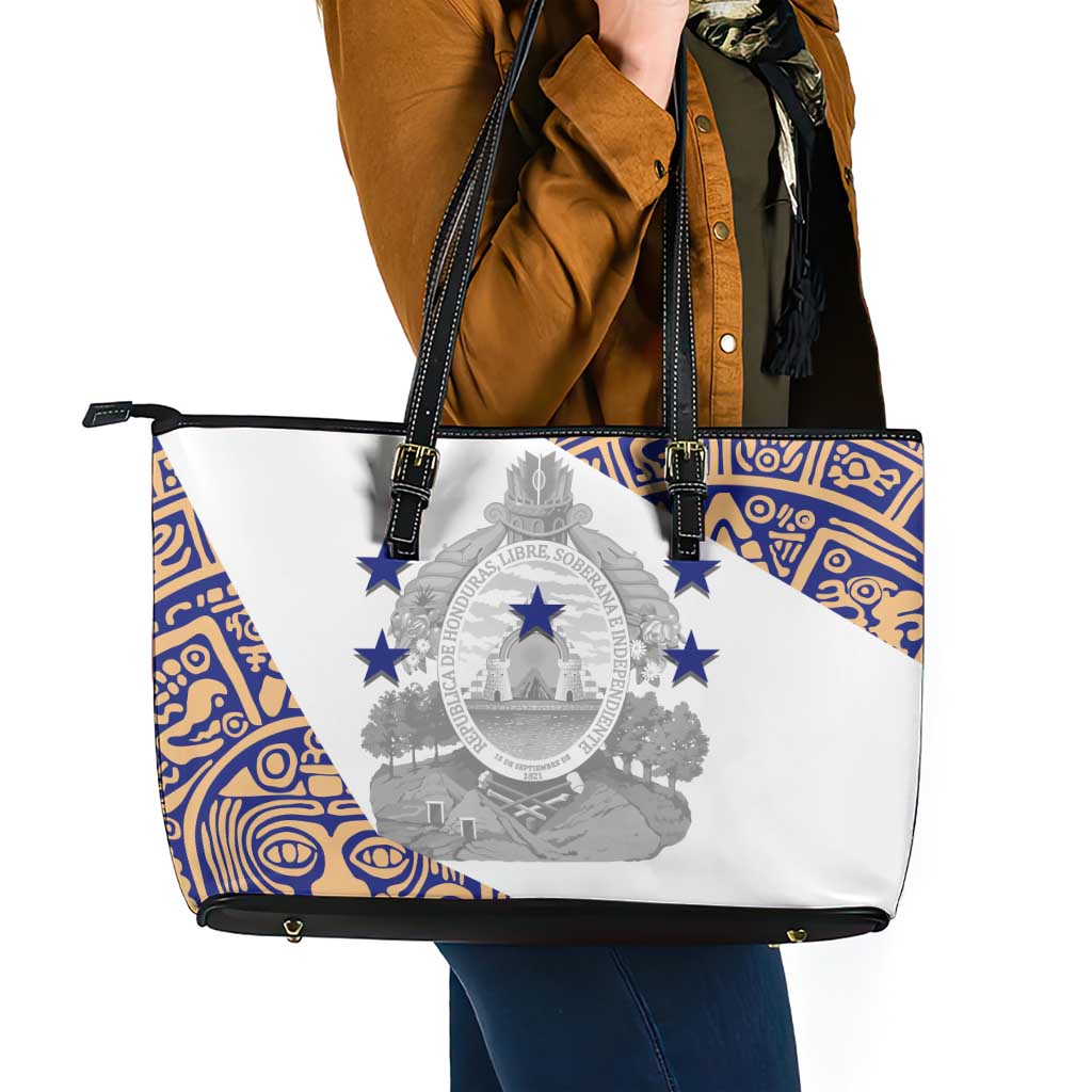 Honduras Leather Tote Bag National Emblem Blended with Traditional Patterns - Cultural Heritage Design