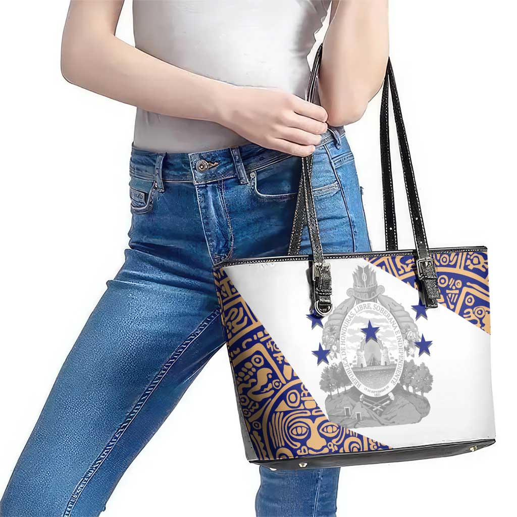 Honduras Leather Tote Bag National Emblem Blended with Traditional Patterns - Cultural Heritage Design