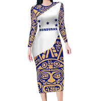 Honduras Long Sleeve Bodycon Dress National Emblem Blended with Traditional Patterns - Cultural Heritage Design