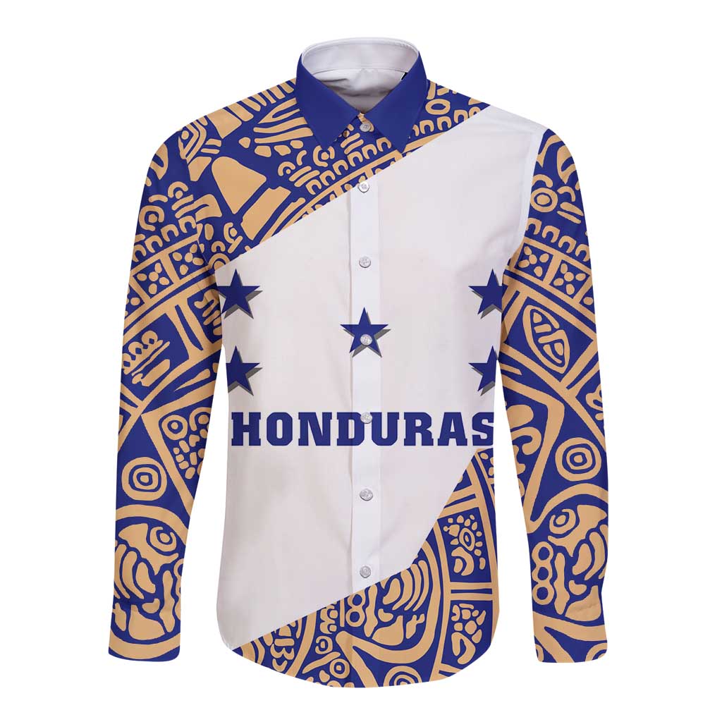 Honduras Long Sleeve Button Shirt National Emblem Blended with Traditional Patterns - Cultural Heritage Design