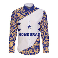 Honduras Long Sleeve Button Shirt National Emblem Blended with Traditional Patterns - Cultural Heritage Design