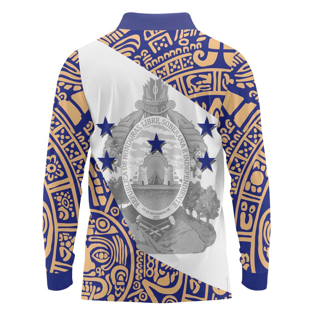 Honduras Long Sleeve Polo Shirt National Emblem Blended with Traditional Patterns - Cultural Heritage Design