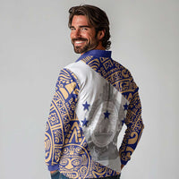 Honduras Long Sleeve Polo Shirt National Emblem Blended with Traditional Patterns - Cultural Heritage Design