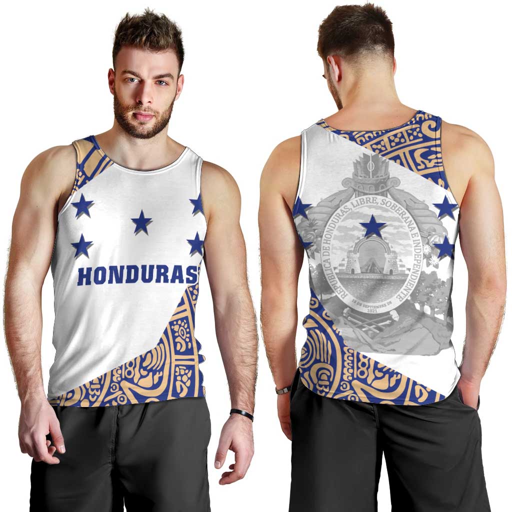 Honduras Men Tank Top National Emblem Blended with Traditional Patterns - Cultural Heritage Design