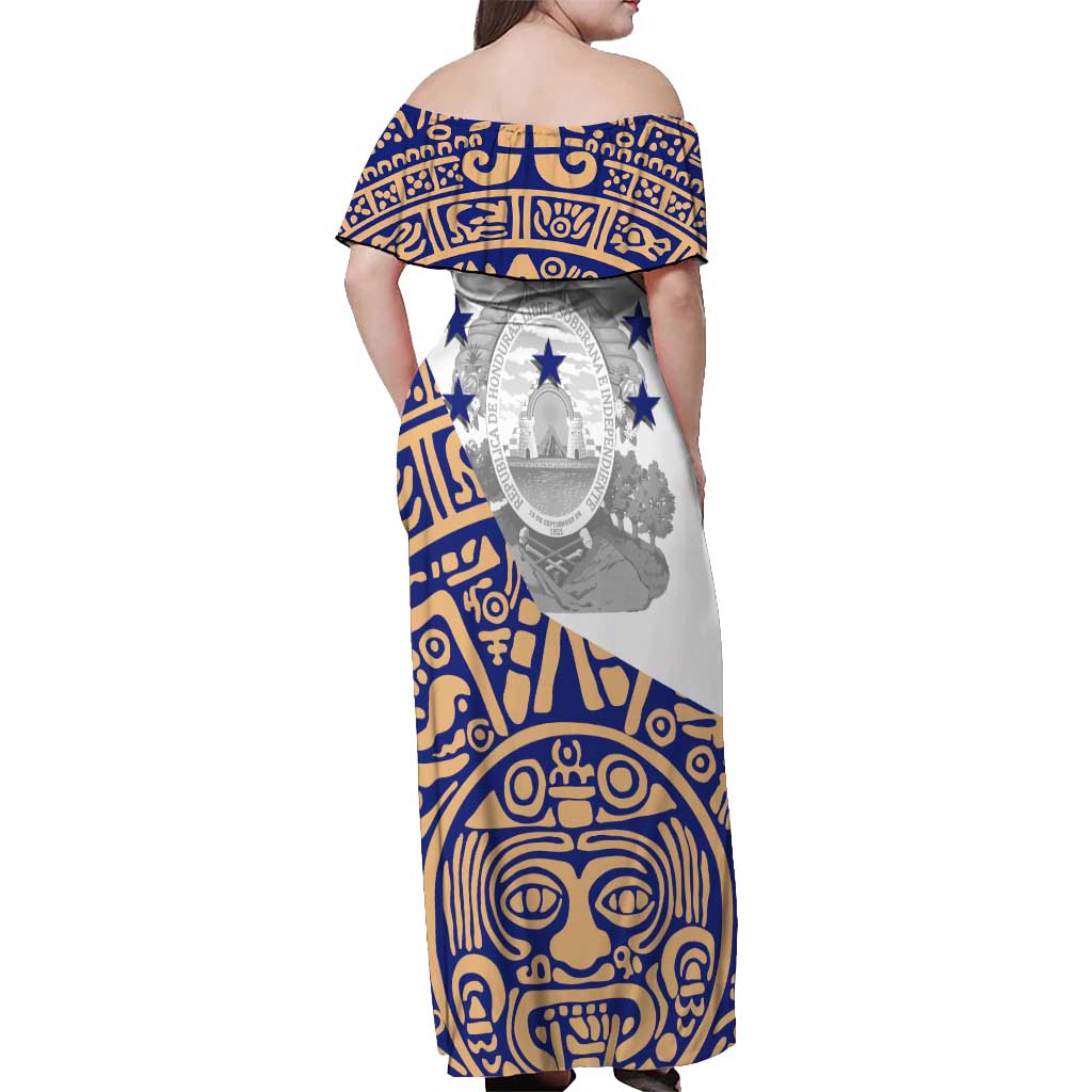 Honduras Off Shoulder Maxi Dress National Emblem Blended with Traditional Patterns - Cultural Heritage Design