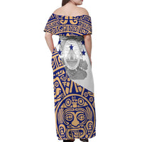 Honduras Off Shoulder Maxi Dress National Emblem Blended with Traditional Patterns - Cultural Heritage Design