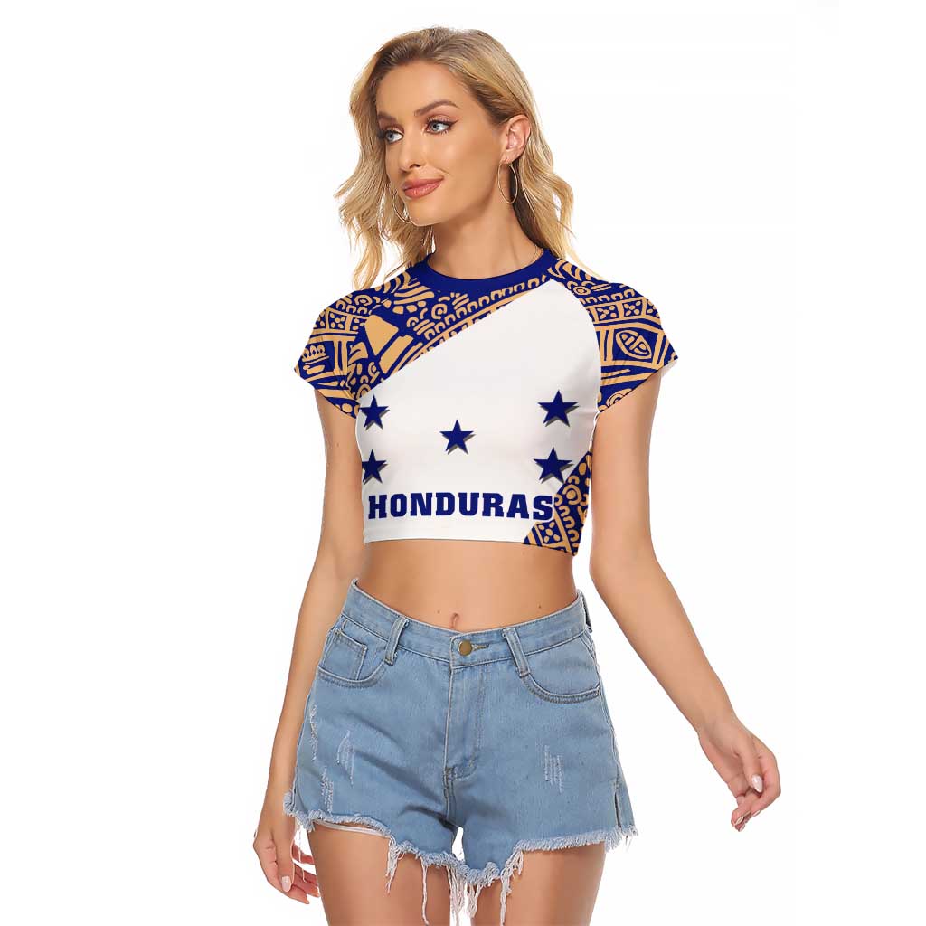 Honduras Raglan Cropped T Shirt National Emblem Blended with Traditional Patterns - Cultural Heritage Design
