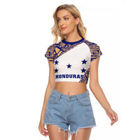 Honduras Raglan Cropped T Shirt National Emblem Blended with Traditional Patterns - Cultural Heritage Design