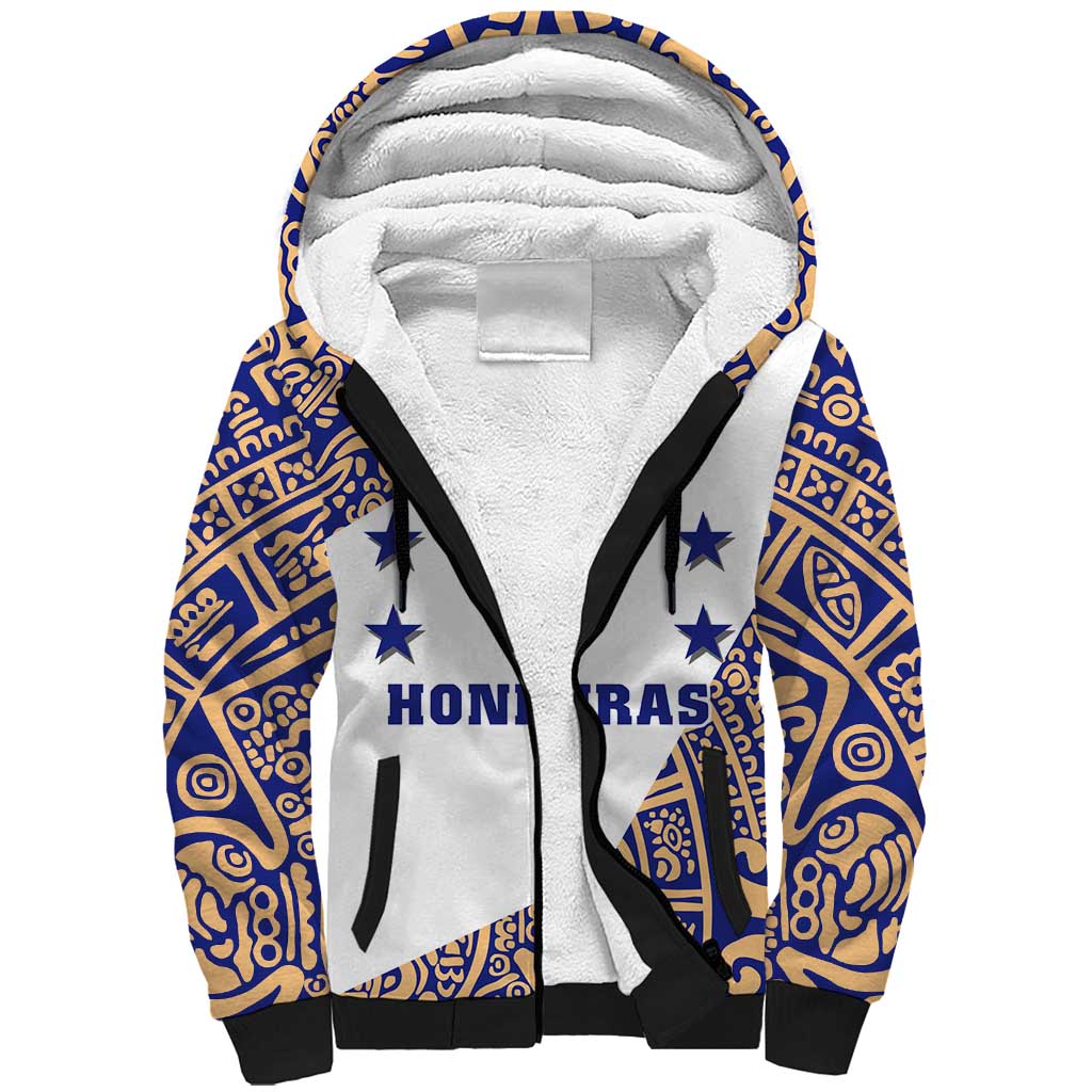 Honduras Sherpa Hoodie National Emblem Blended with Traditional Patterns - Cultural Heritage Design