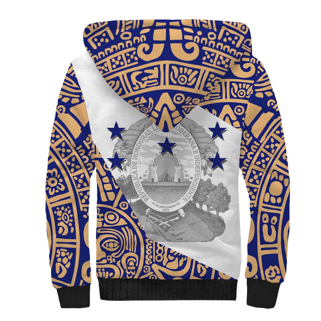 Honduras Sherpa Hoodie National Emblem Blended with Traditional Patterns - Cultural Heritage Design