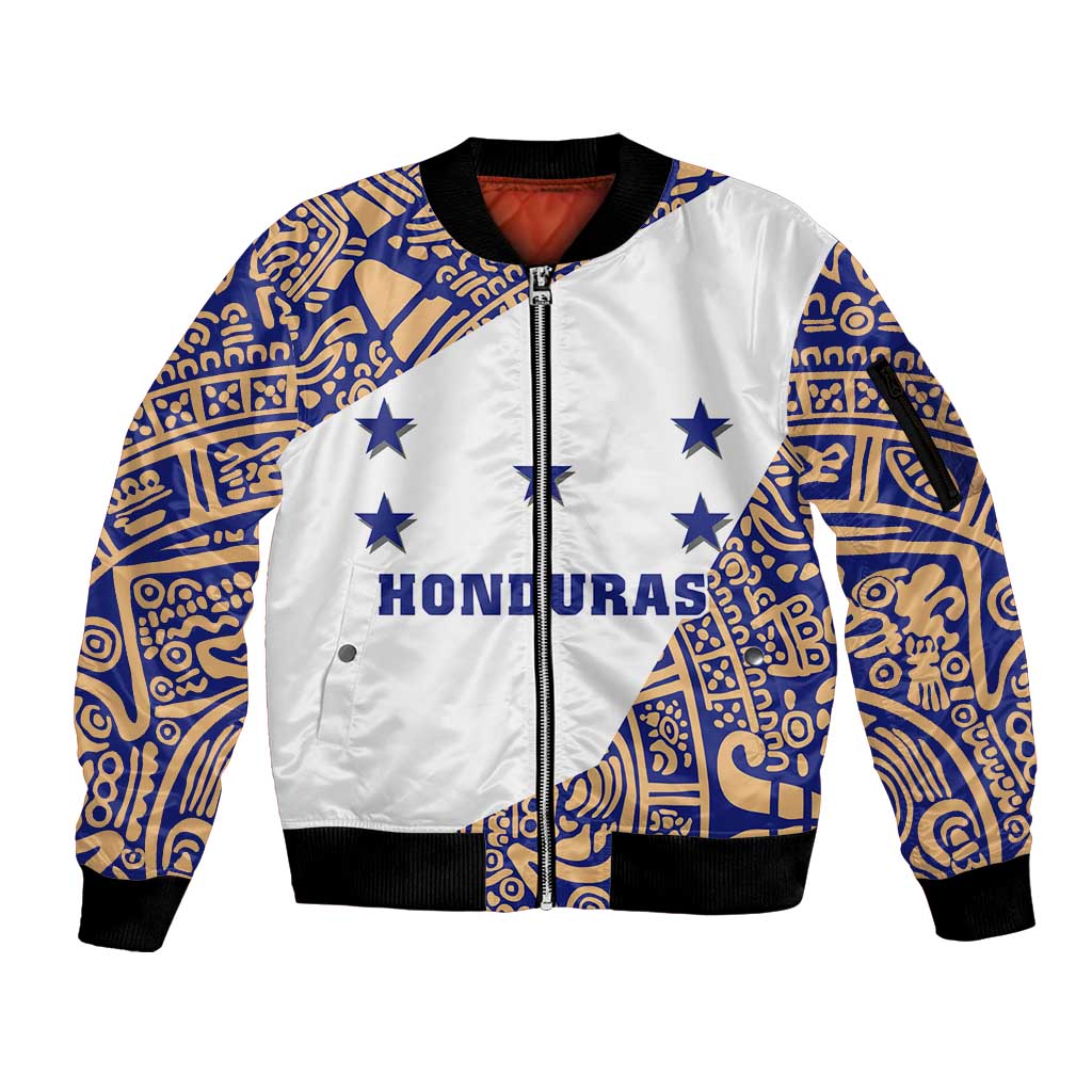 Honduras Sleeve Zip Bomber Jacket National Emblem Blended with Traditional Patterns - Cultural Heritage Design