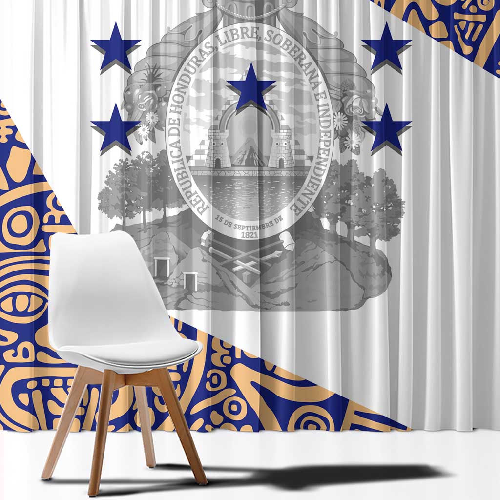 Honduras Window Curtain National Emblem Blended with Traditional Patterns - Cultural Heritage Design