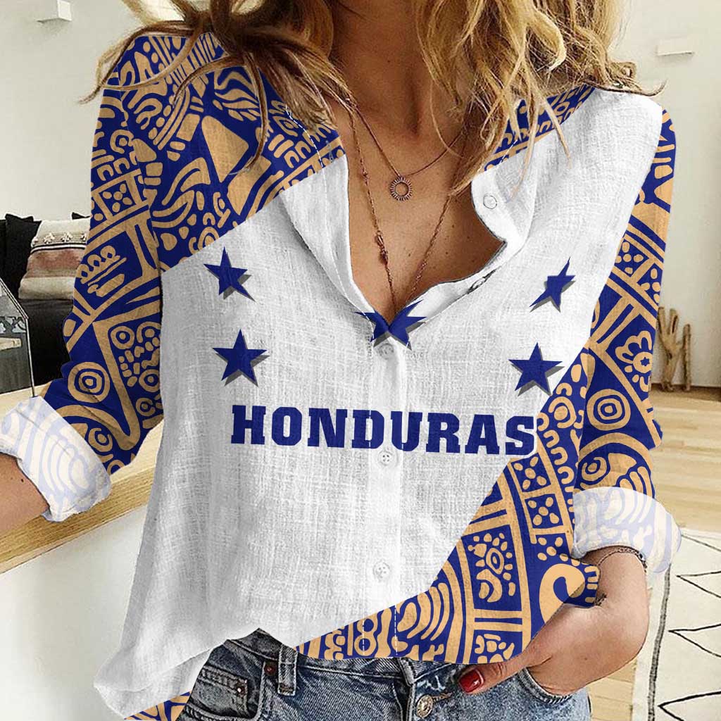 Honduras Women Casual Shirt National Emblem Blended with Traditional Patterns - Cultural Heritage Design