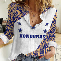 Honduras Women Casual Shirt National Emblem Blended with Traditional Patterns - Cultural Heritage Design