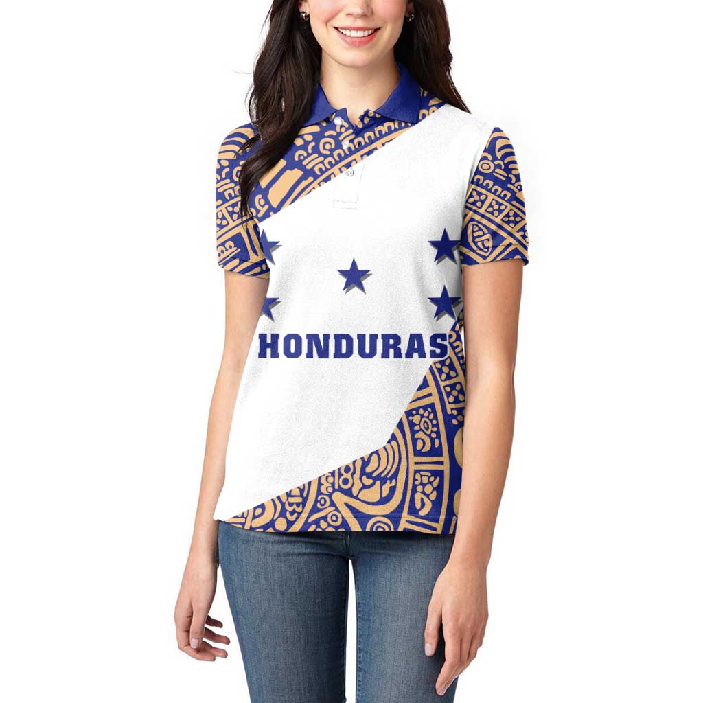 Honduras Women Polo Shirt National Emblem Blended with Traditional Patterns - Cultural Heritage Design