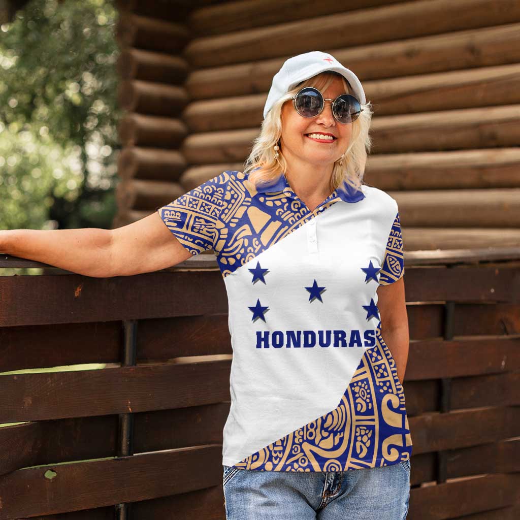 Honduras Women Polo Shirt National Emblem Blended with Traditional Patterns - Cultural Heritage Design
