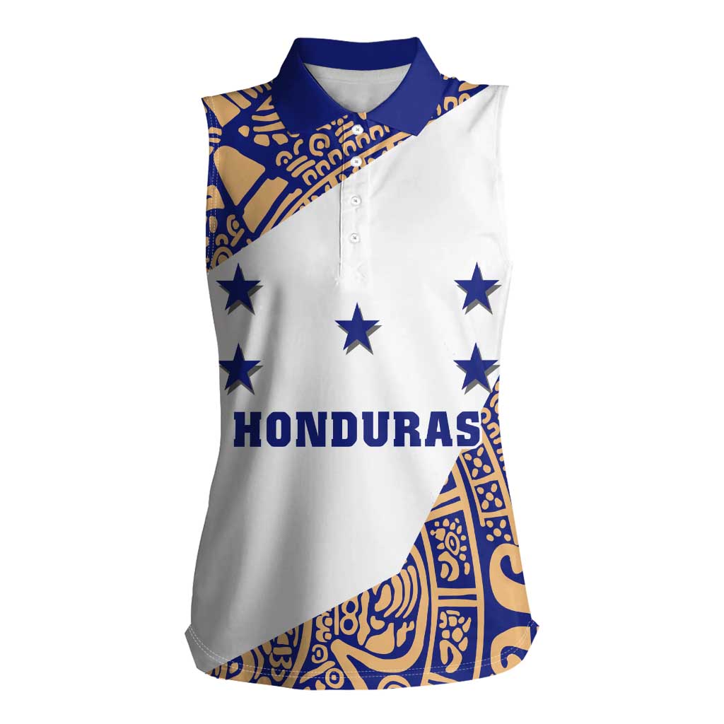 Honduras Women Sleeveless Polo Shirt National Emblem Blended with Traditional Patterns - Cultural Heritage Design