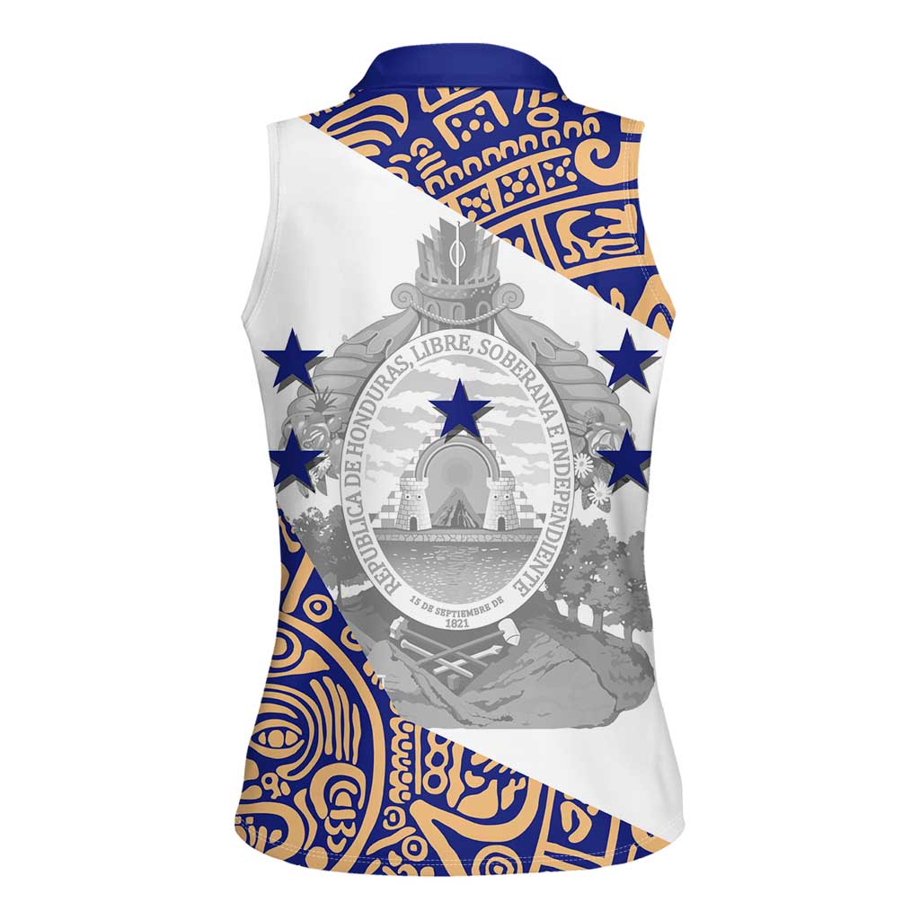 Honduras Women Sleeveless Polo Shirt National Emblem Blended with Traditional Patterns - Cultural Heritage Design