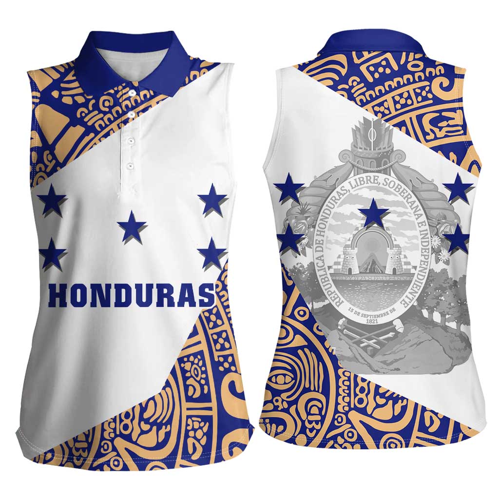 Honduras Women Sleeveless Polo Shirt National Emblem Blended with Traditional Patterns - Cultural Heritage Design
