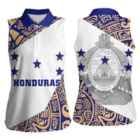 Honduras Women Sleeveless Polo Shirt National Emblem Blended with Traditional Patterns - Cultural Heritage Design