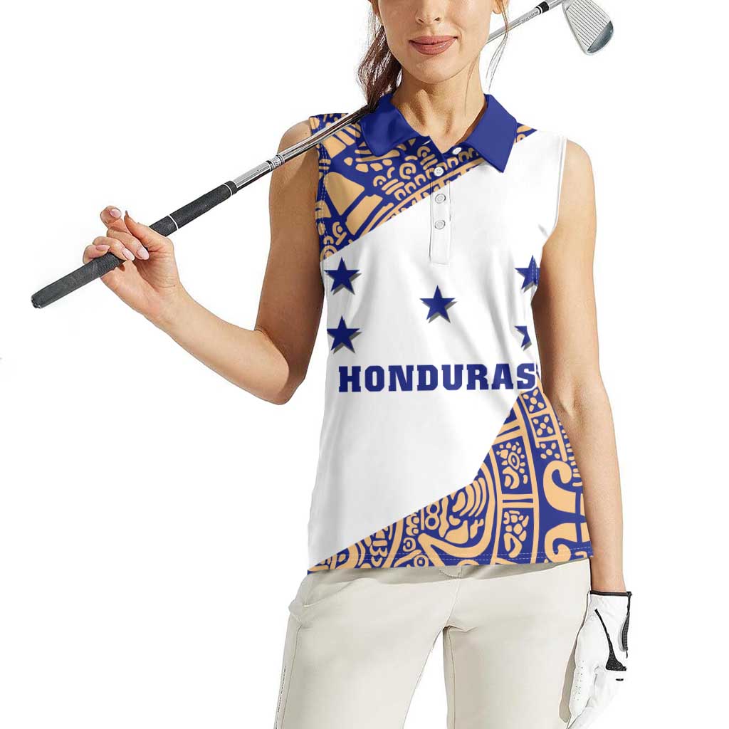 Honduras Women Sleeveless Polo Shirt National Emblem Blended with Traditional Patterns - Cultural Heritage Design