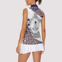 Honduras Women Sleeveless Polo Shirt National Emblem Blended with Traditional Patterns - Cultural Heritage Design